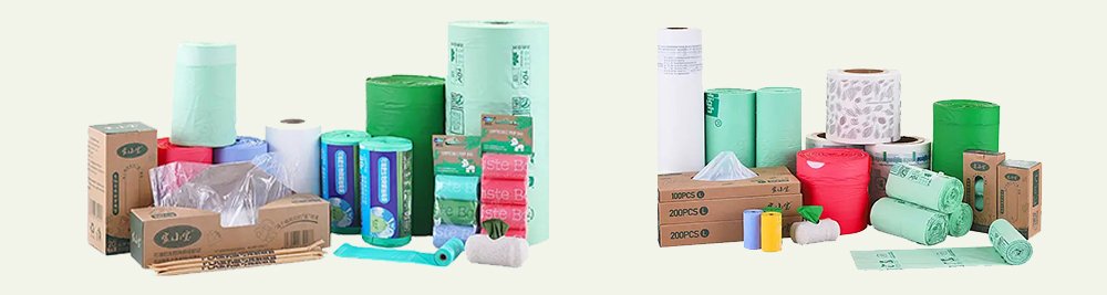 Compostable plastic bags manufacturer Product display